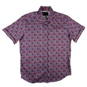 Robert Graham Modern Americana Mens Large Red Blue Geometric Mosaic SS Shirt L